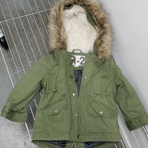 Cotton On Kids Jacket Faux Fur Hoodie Olive Green